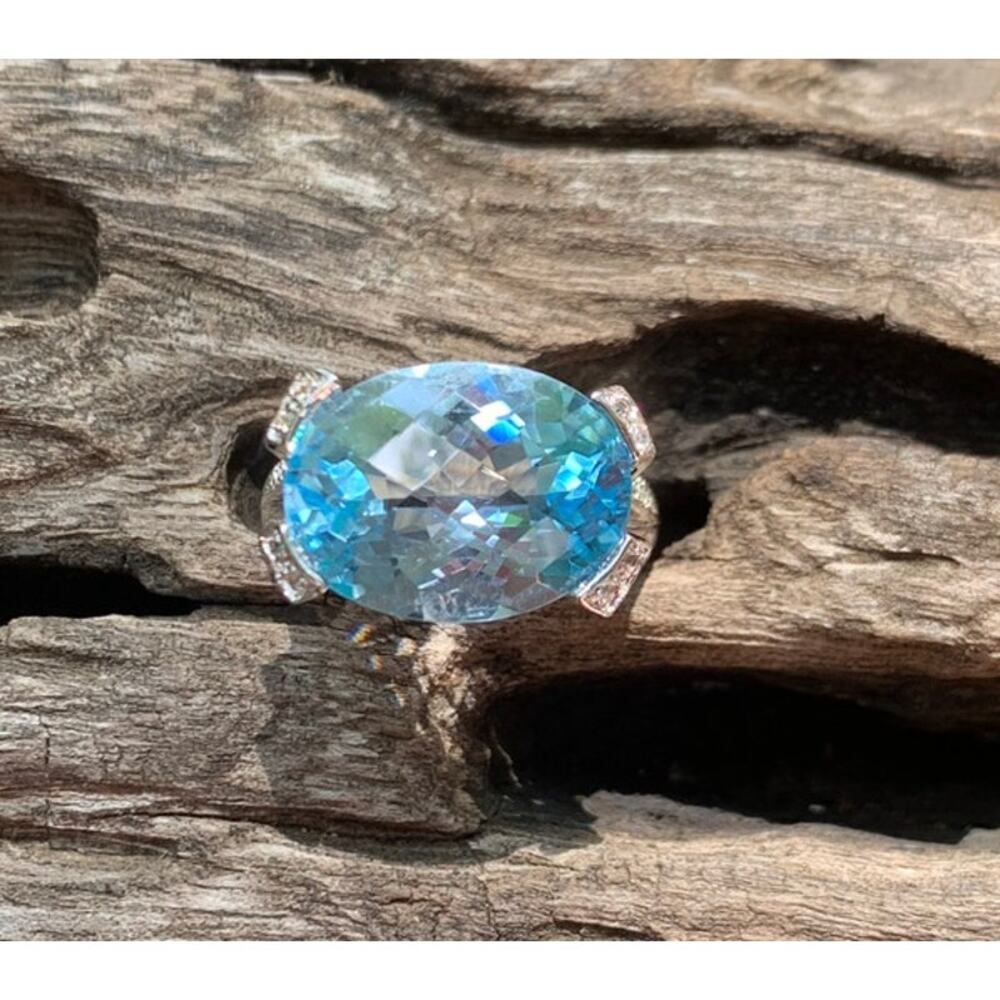 Blue Topaz and Diamond (see note) Sterling Silver Ring Size 7